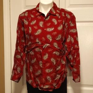LizWear Petite Women's Button-Down Burgandy Paisley Long Sleeve - Petite Small